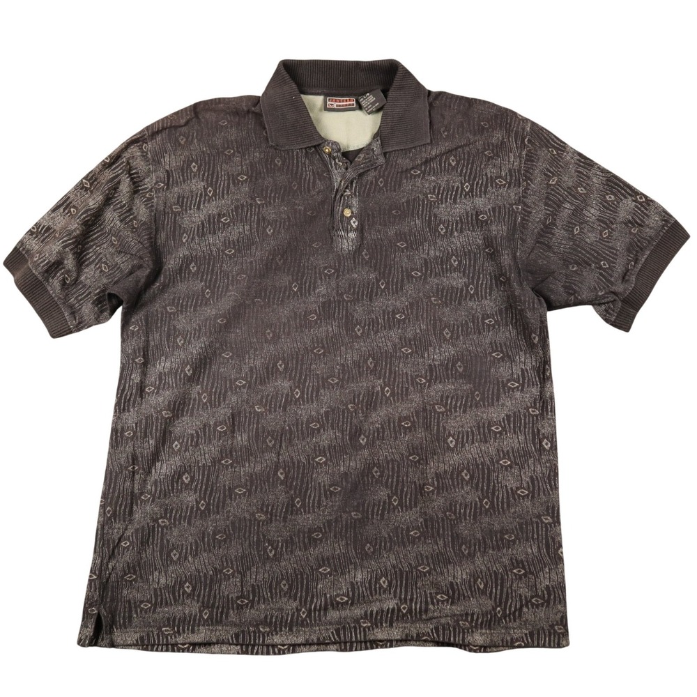 Jantzen Sport Mens Large‎ L/G Gray Abstract Pattern Short Sleeve Polo Shirt 90s